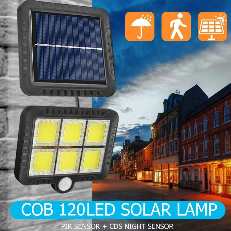 Επιτοίχιος Ηλιακός Προβολέας 120 COB LED με Ανιχνευτή Κίνησης, Φωτοκύτταρο & Πάνελ Φόρτισης - Ψυχρού Φωτισμού - Solar Panel Led Light w/ Motion Sensor